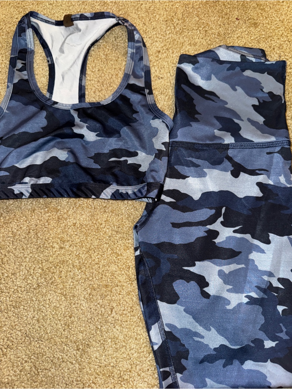 Beyond Yoga Blue Camo Leggings & Sports Bra Set